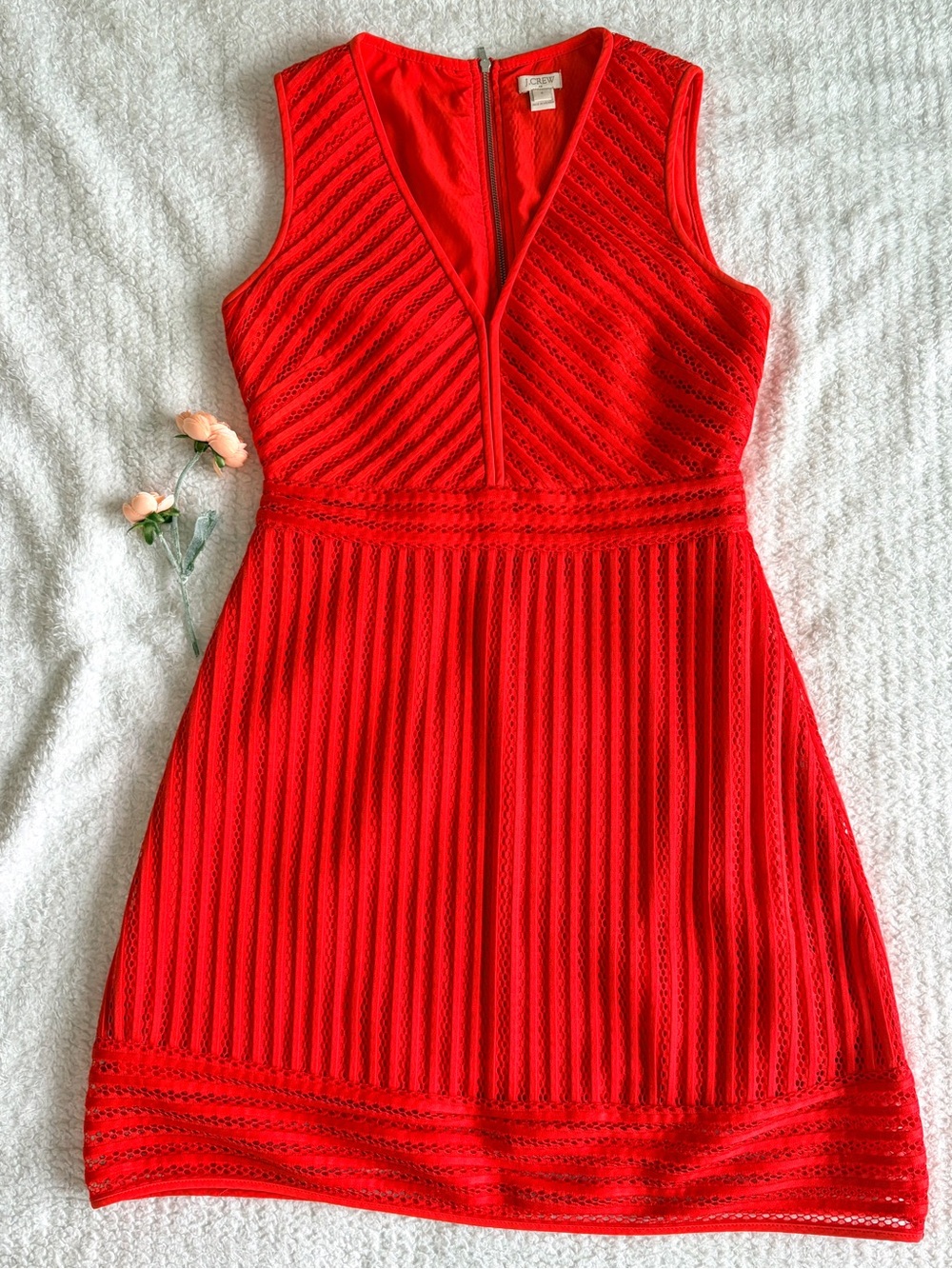 J.Crew Red Openwork Mesh Fit & Flare Dress Size 6 Cocktail Party